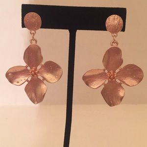Beautiful Rose Gold Tone Flower Dangle Earrings